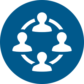 a blue circle with white people in a circle