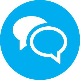 a blue circle with white speech bubbles
