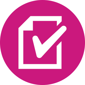 a pink circle with a white check mark in it
