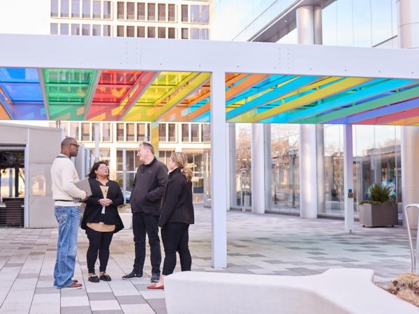 a group of people standing outside