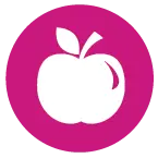a white apple in a pink circle