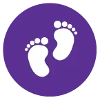 a white footprints in a purple circle