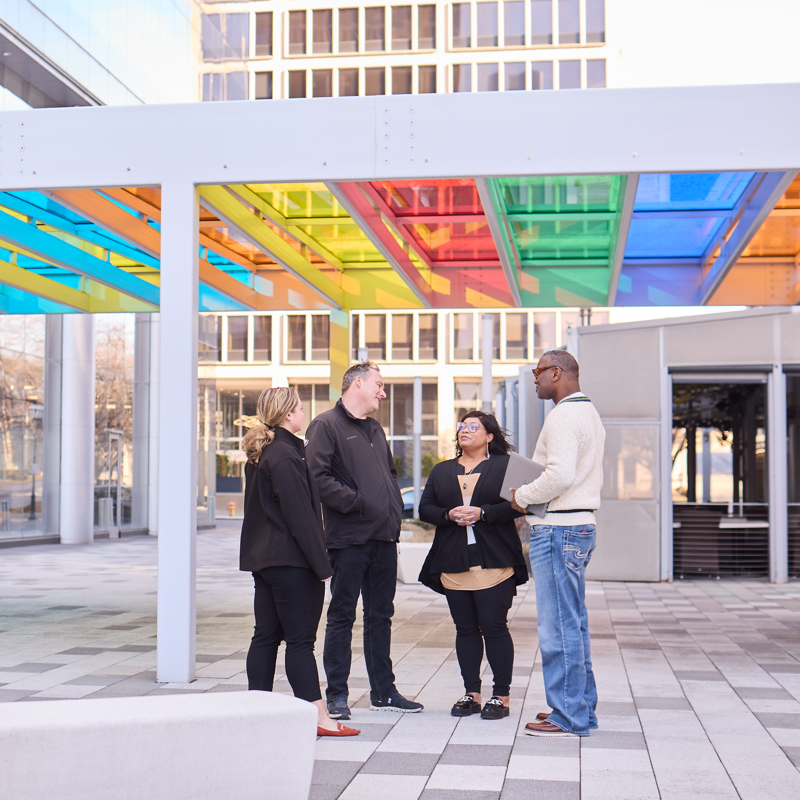 a group of people standing outside